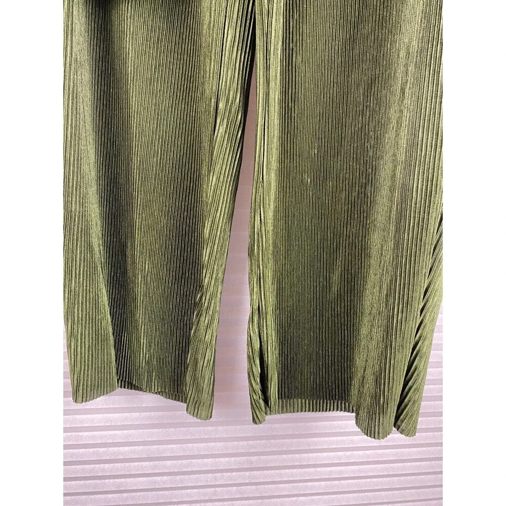 Say Anything 2pc Top Pants Sz M Olive Green Ribbed Long Sleeve Button Down Sheer - Picture 8 of 14